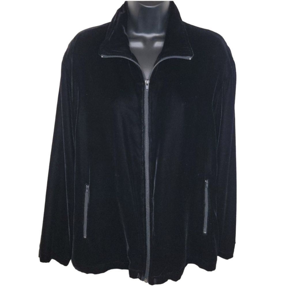 Chico's vtg black velvet silk rayon blend full zip jacket 0 (small)